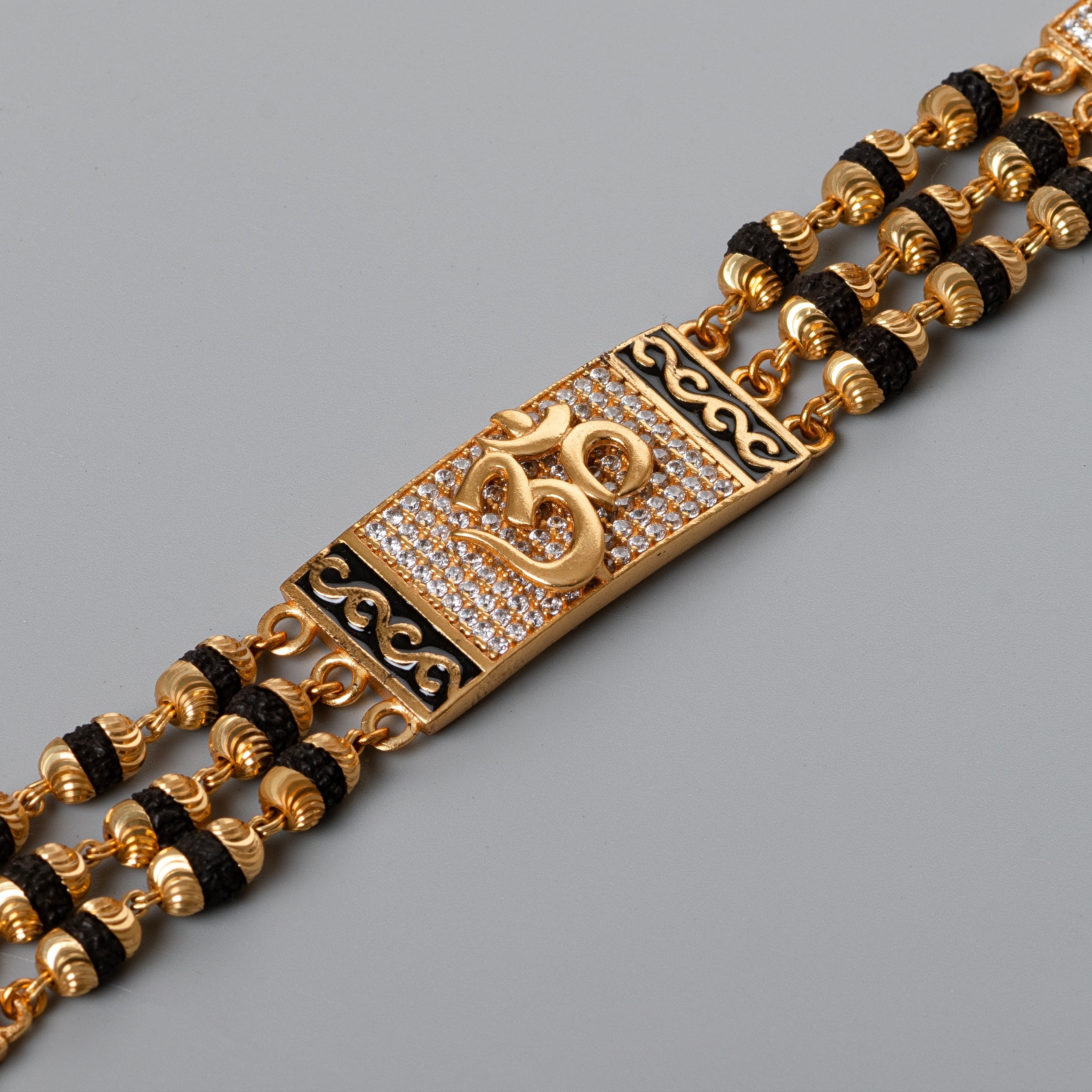 Om Design High-quality Gold Plated 3 Line Rudraksha Bracelet For Men PZMO