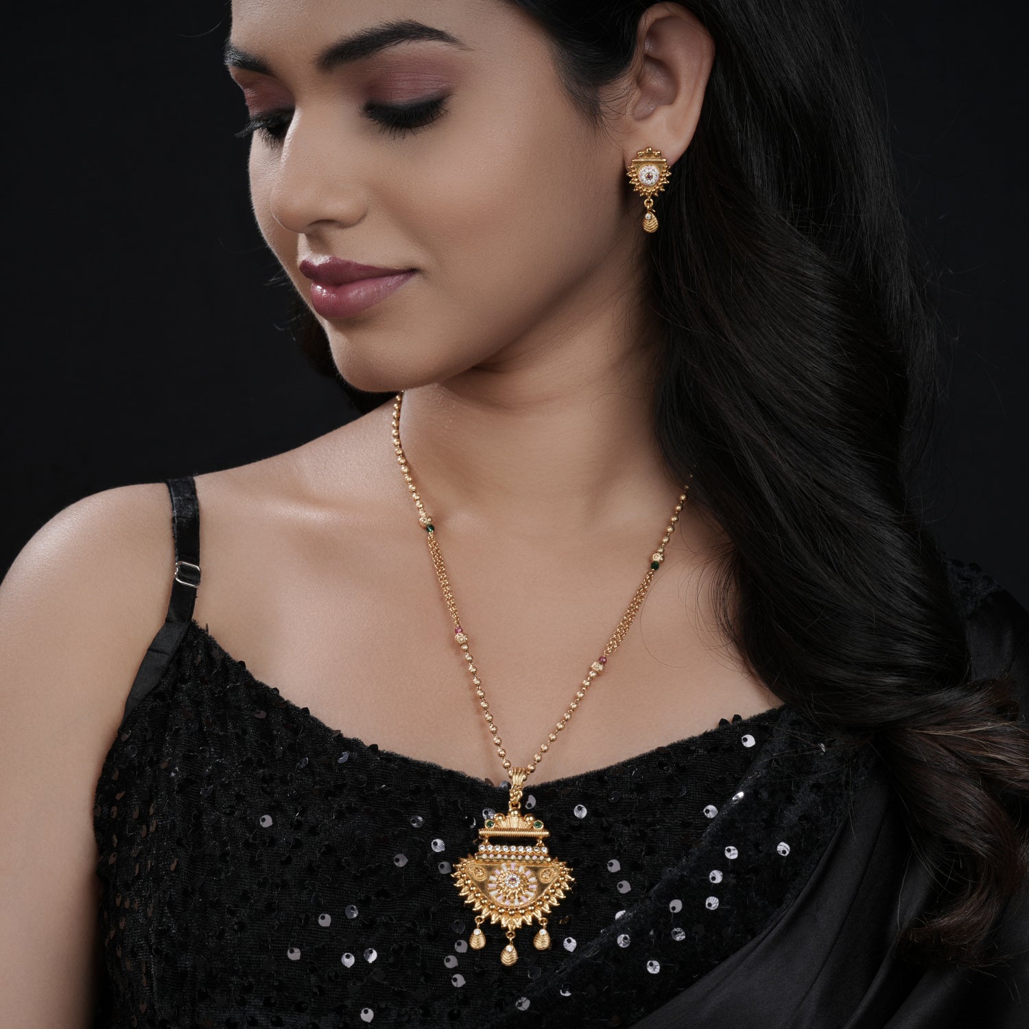 Evaniya Gold Plated Chain Pendant Set - PZMO