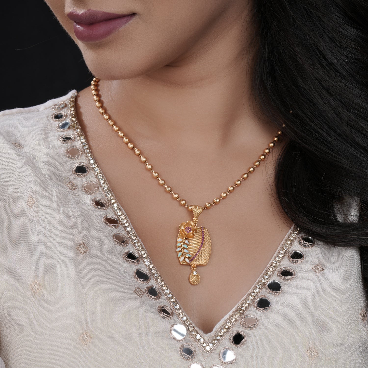Tara Gold Plated Chain Pendant Set - PZMO