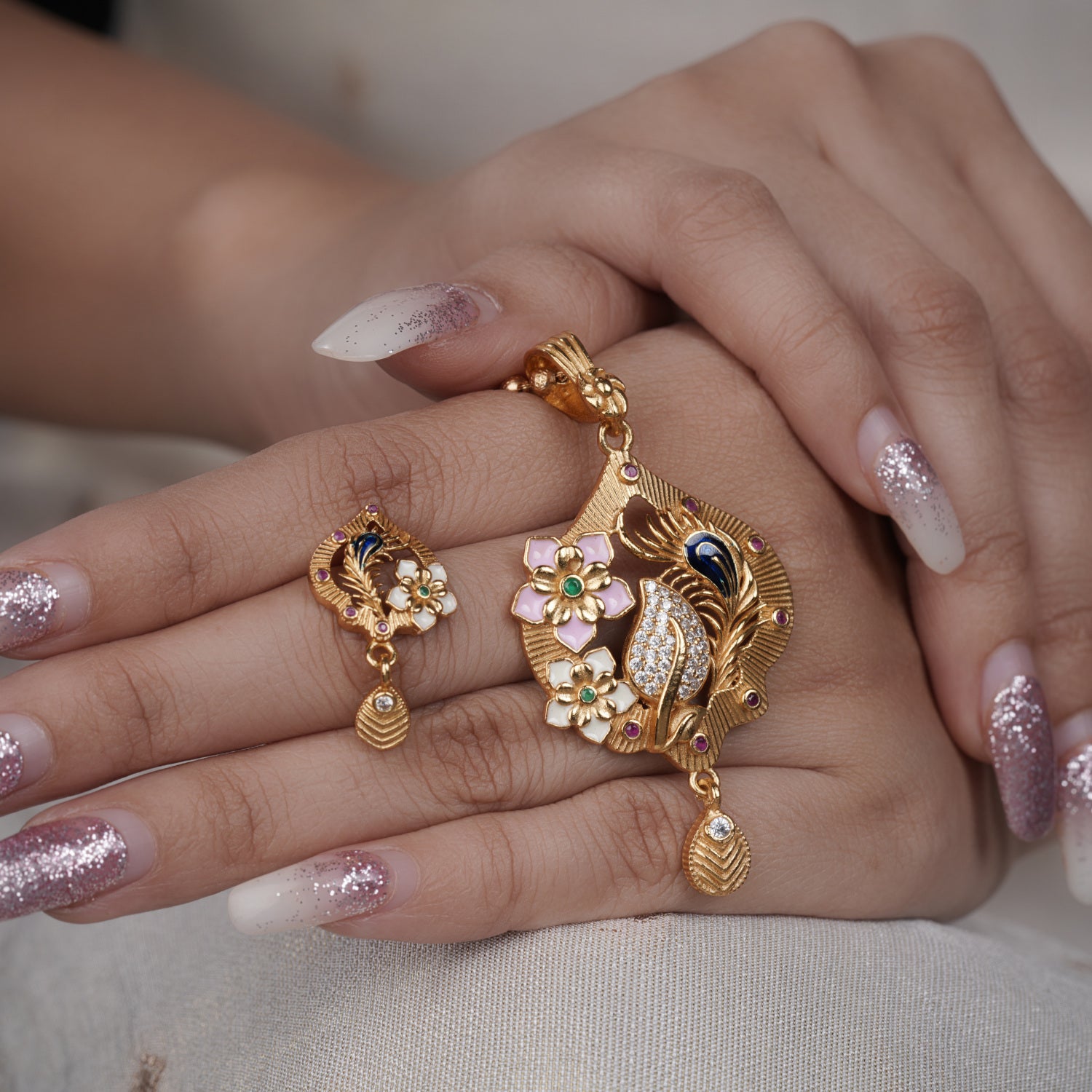 Twinkla Gold Plated Chain Pendant Set - PZMO