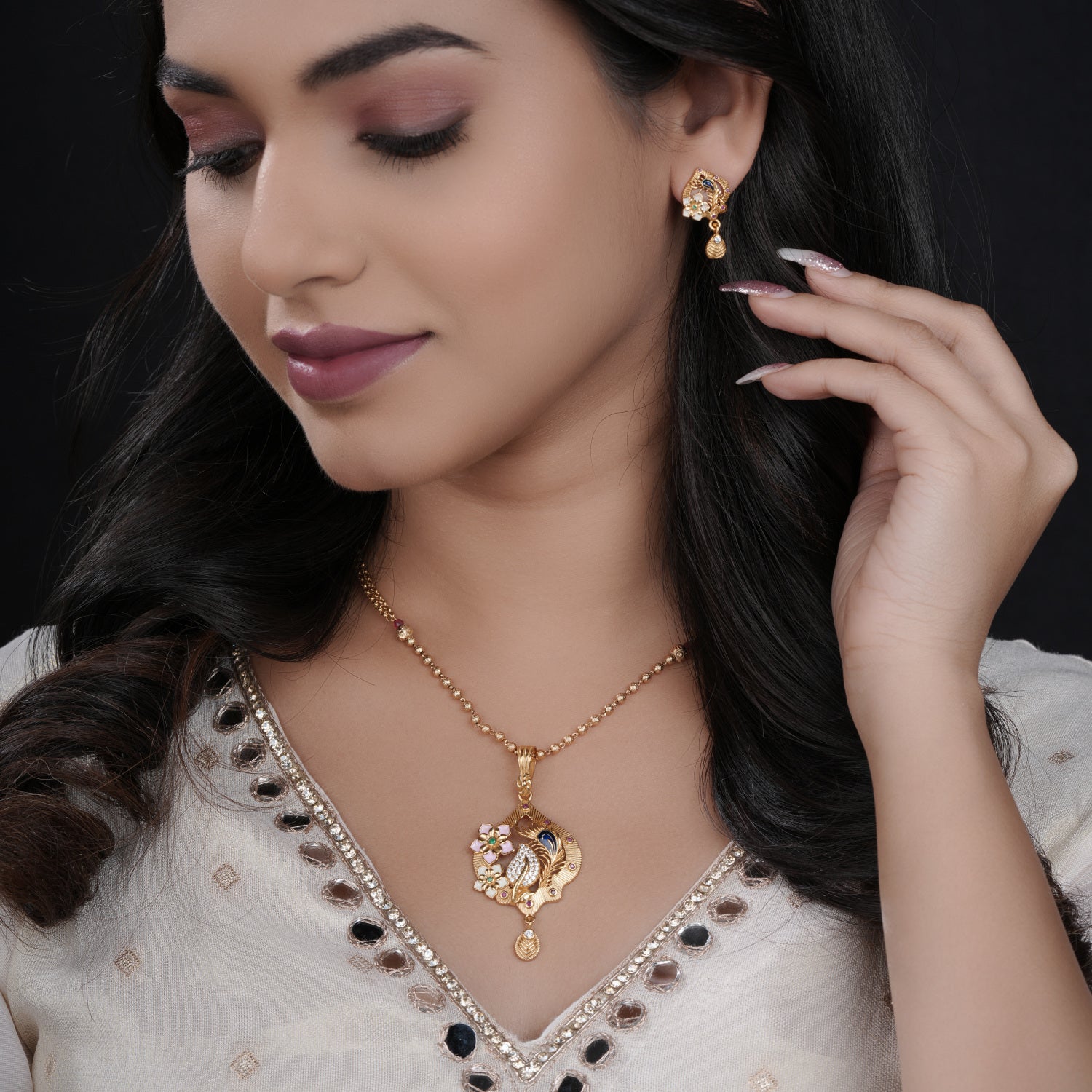 Twinkla Gold Plated Chain Pendant Set - PZMO