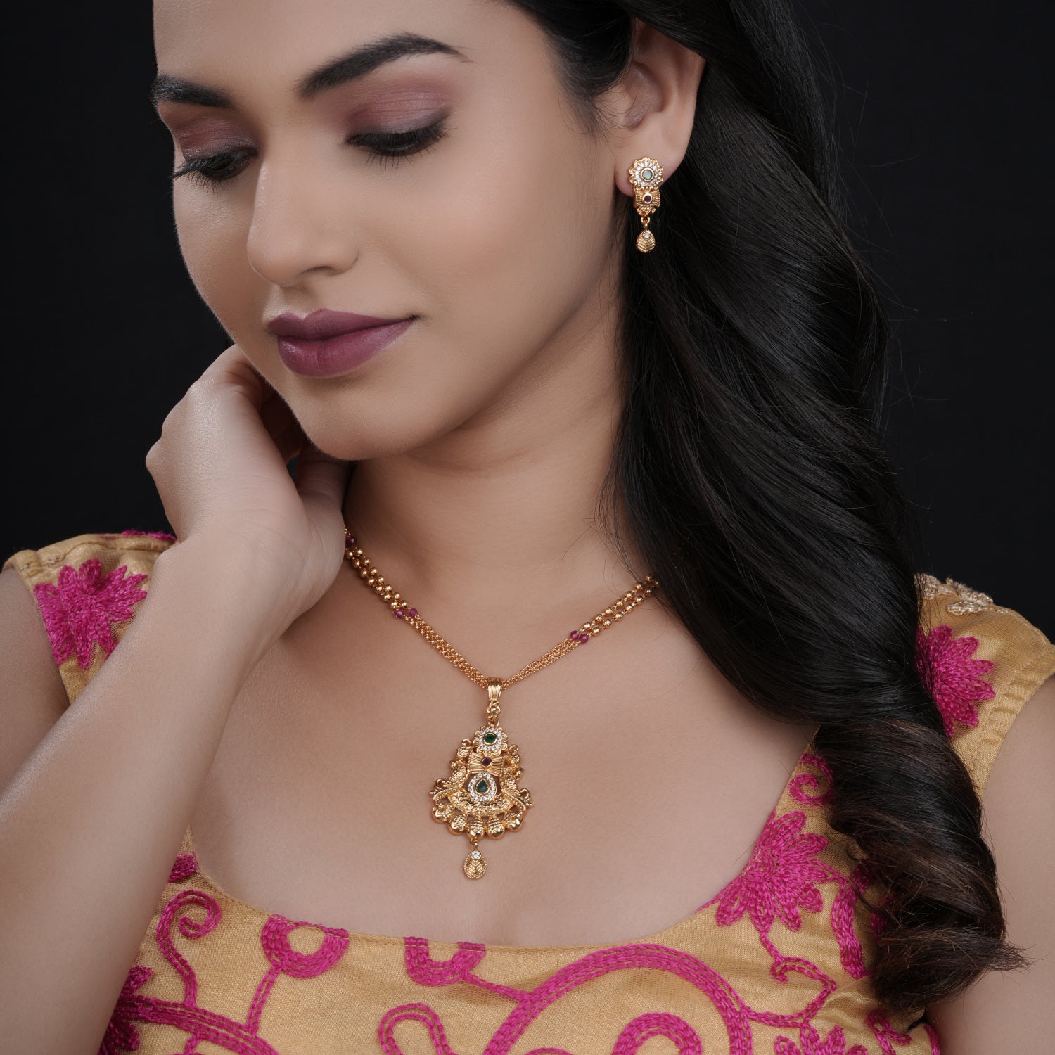 Mahi Gold Plated Chain Pendant Set - PZMO