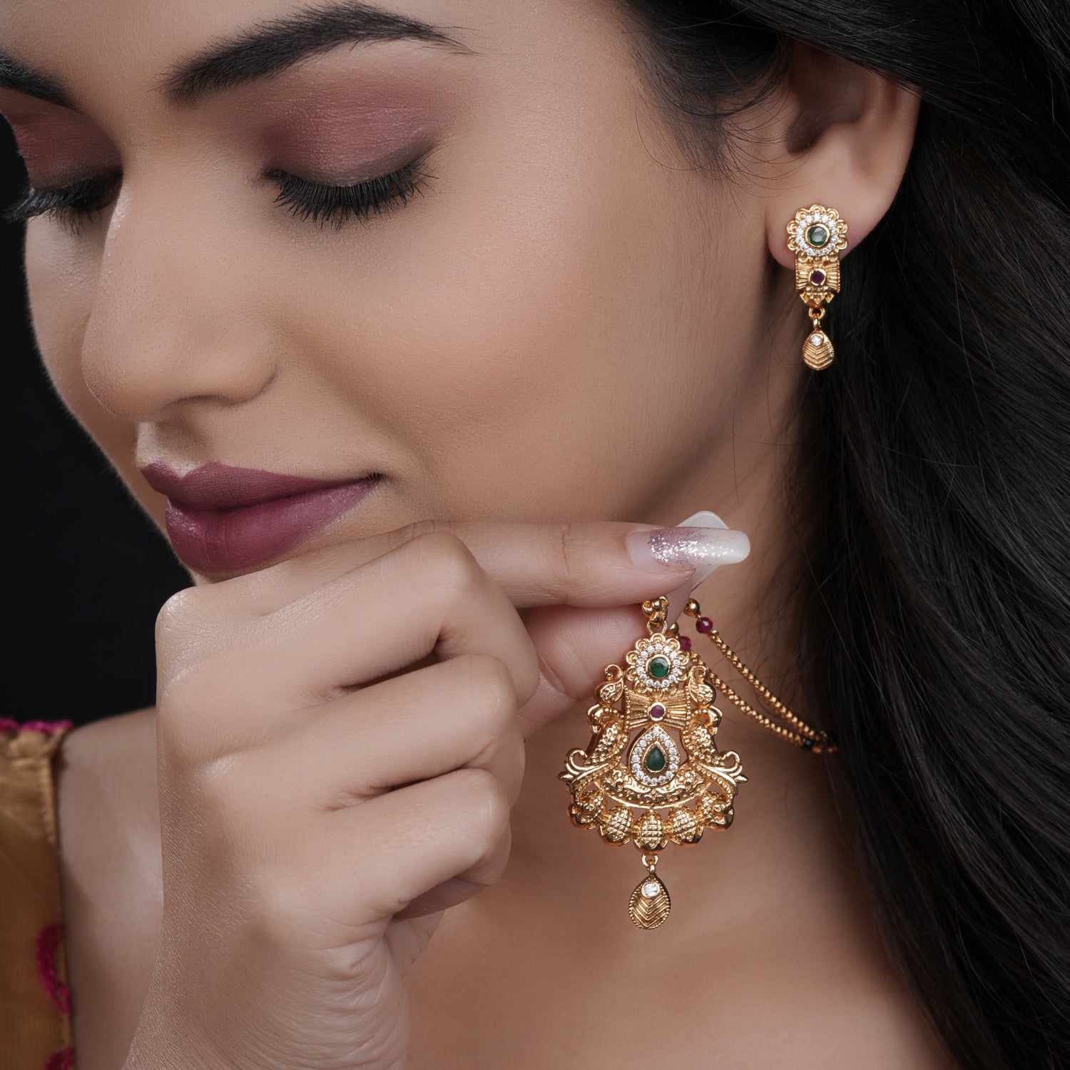 Mahi Gold Plated Chain Pendant Set - PZMO