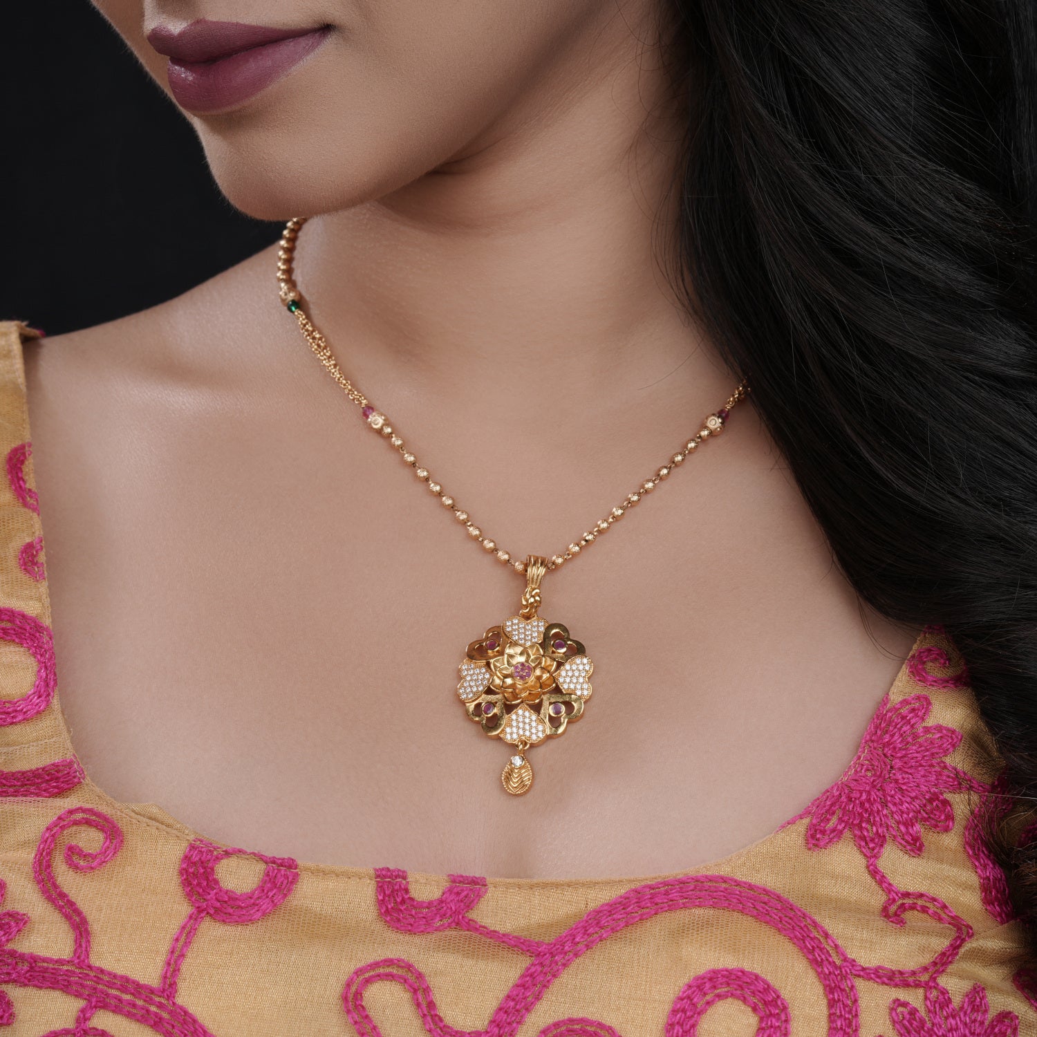 Iris Gold Plated Chain Pendant Set - PZMO