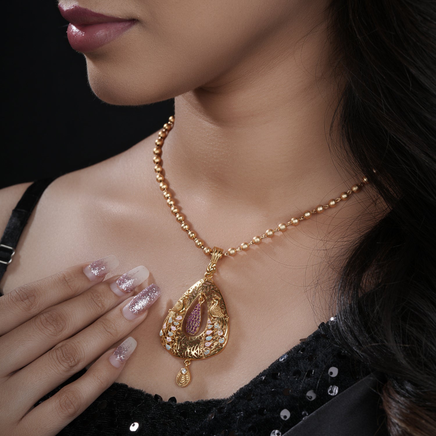 Elara Gold Plated Chain Pendant Set - PZMO