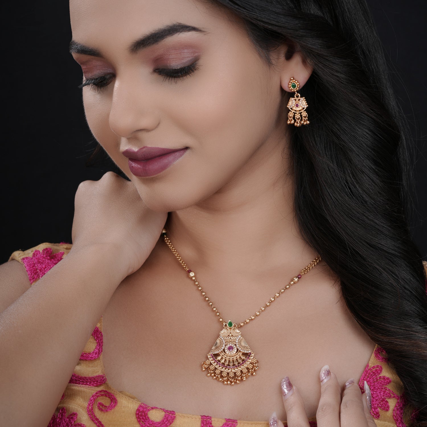 Rose Gold Plated Chain Pendant Set PZMO