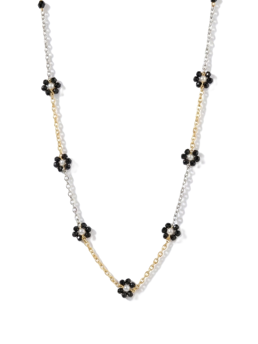 black flora gold and silver tanmaniya necklace