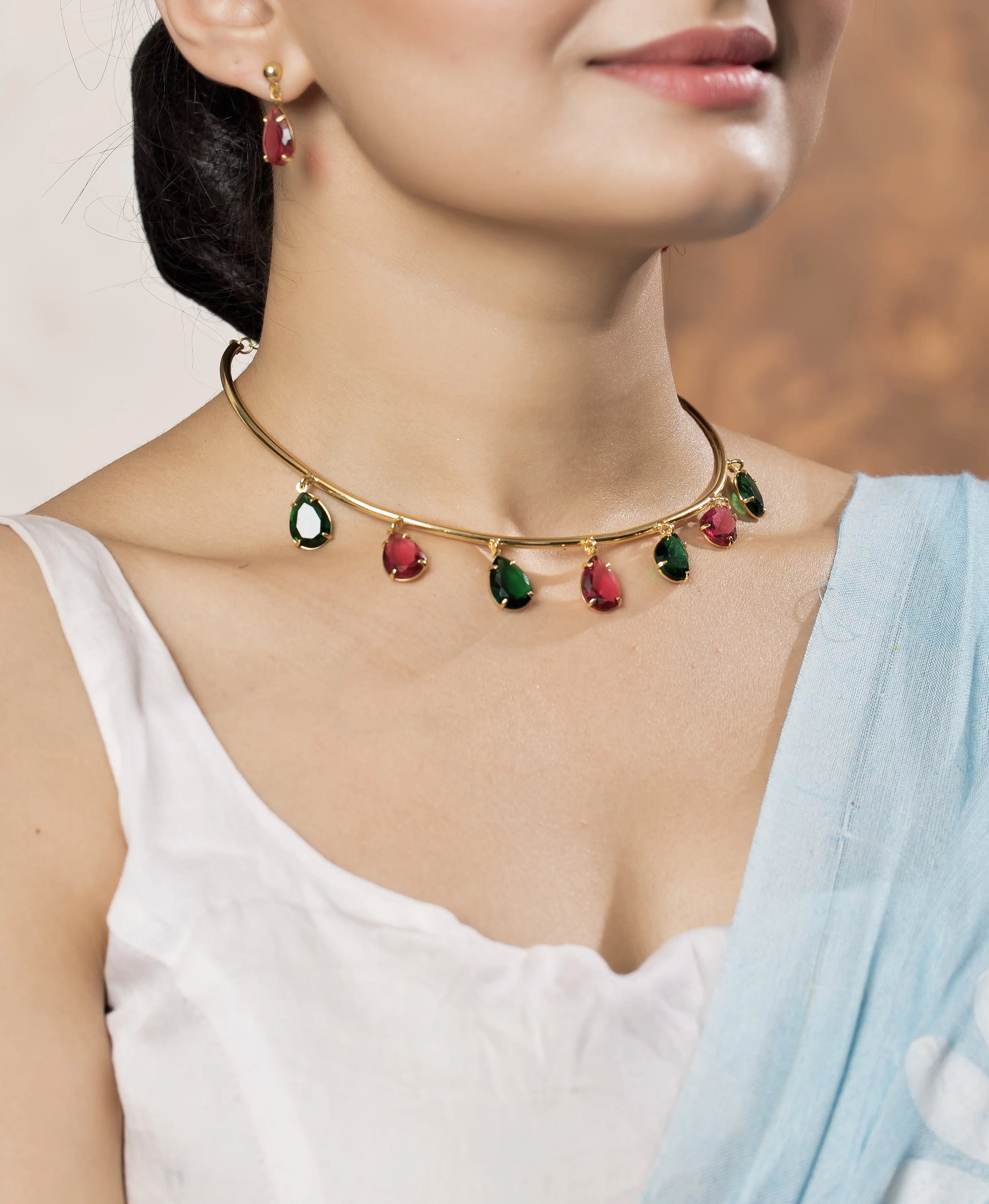 Selena Multi Ruby Stone Western Necklace For Women pzmo